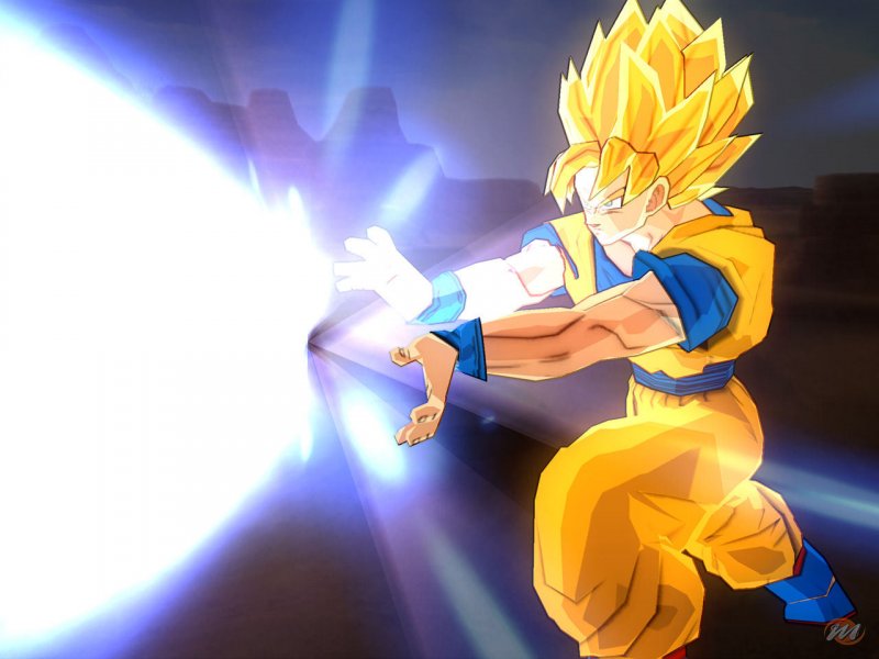 Dragon Ball Z : Budokai Tenkaichi 2, Goku lance un puissant Kamehameha.