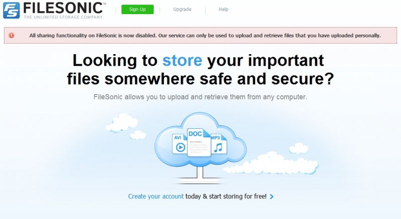 File sharing bloccato anche su Filesonic