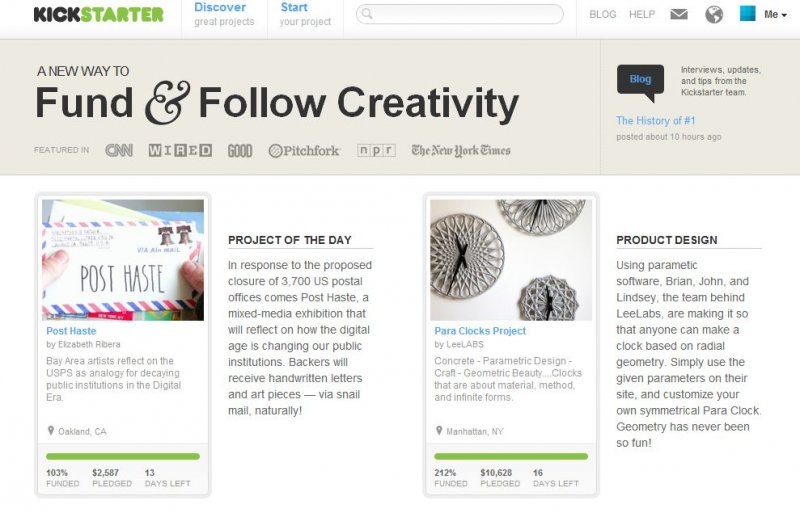 La homepage di Kickstarter