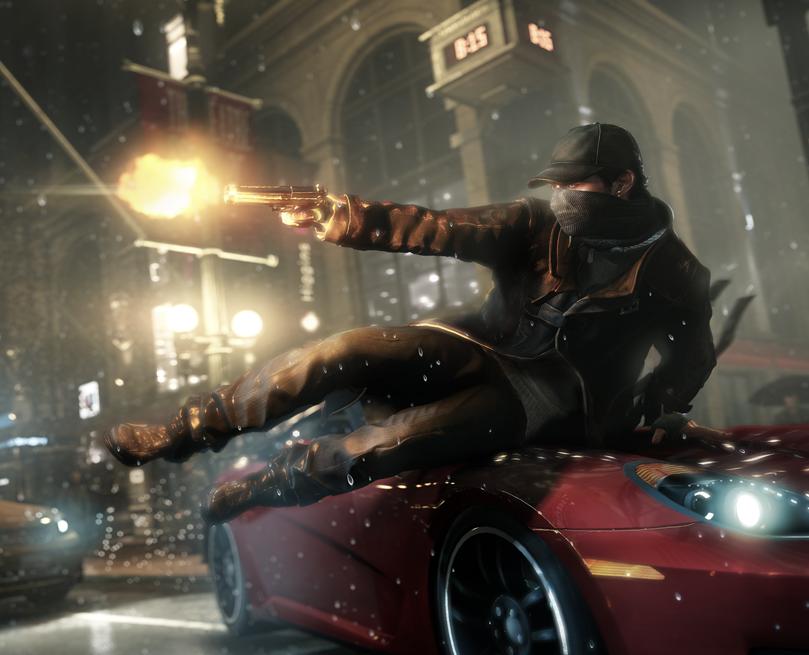 Il protagonista di Watch Dogs spara saltando sopra un'auto