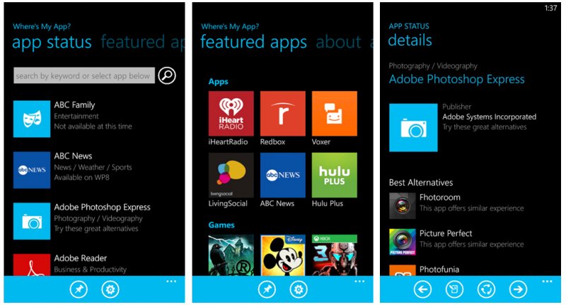 Where's My App è disponibile anche per Windows Phone Where's My App è disponibile anche per Windows Phone
