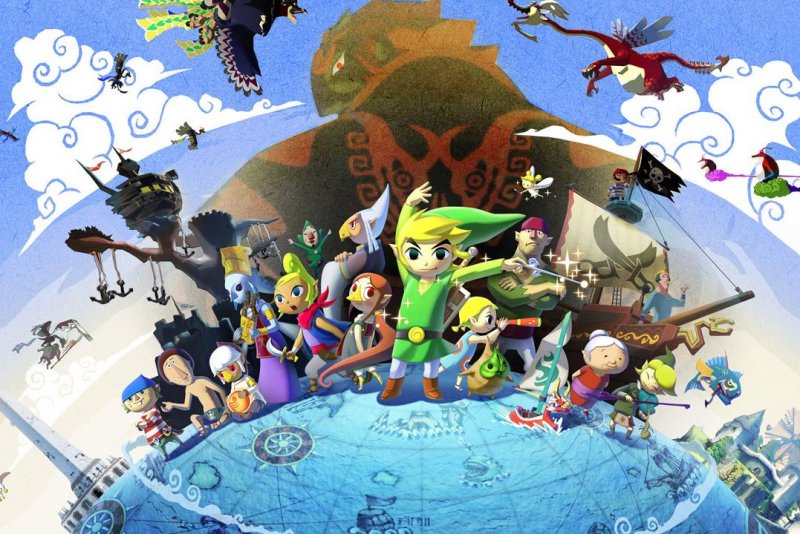 The Legend of Zelda: The Wind Waker, un artwork del gioco, con Ganondorf sullo sfondo.