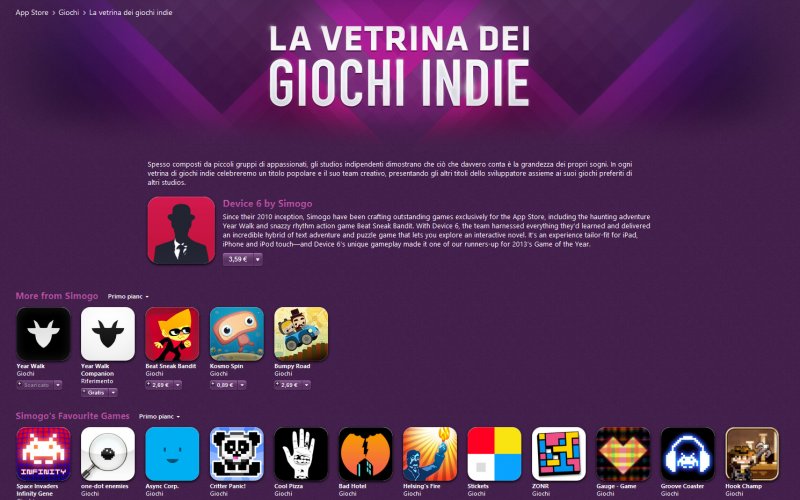 Su iTunes, nasce 'La vetrina dei giochi indie'