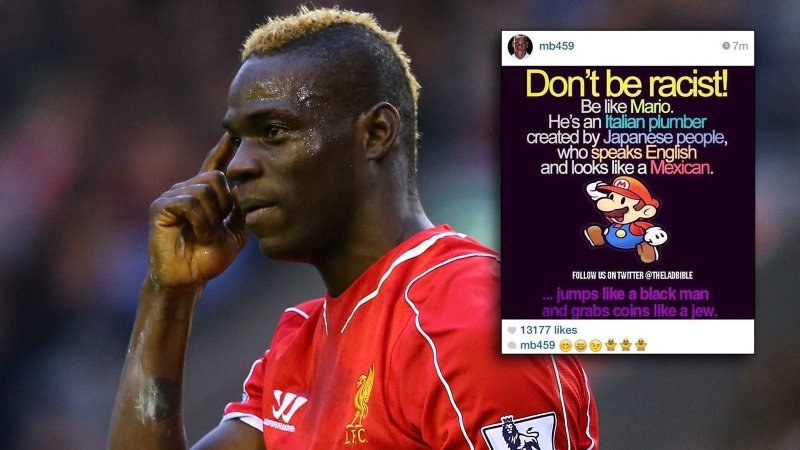 Balotelli indagato per razzismo dopo aver pubblicato un'immagine di Super Mario con battute sugli ebrei