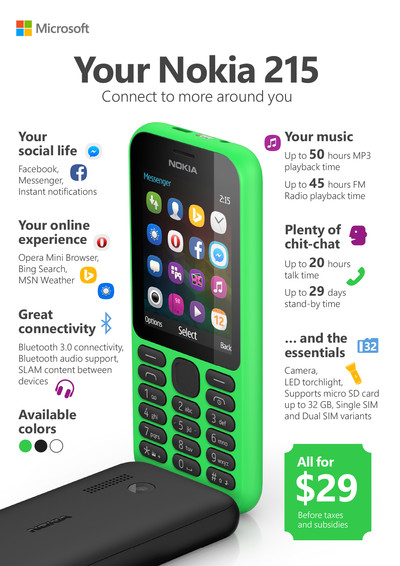 Arriva il Nokia 215, lo smartphone più conveniente sul mercato