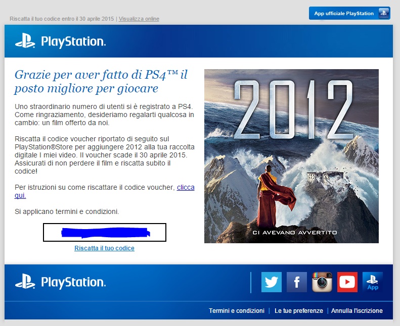 Sony regala il film 2012 a chi ha registrato PlayStation 4