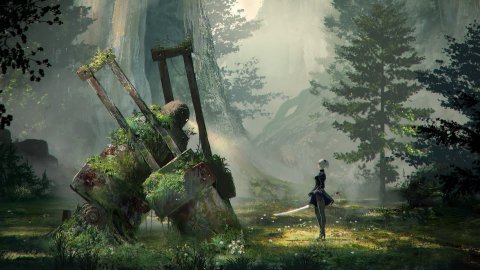Nier: Automata, after the secret door is a mysterious church, with a boss