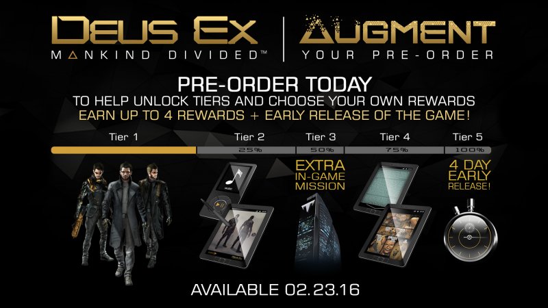 Un paio di immagini spiegano le promozioni per le prenotazioni di Deus Ex: Mankind Divided e la collector's
