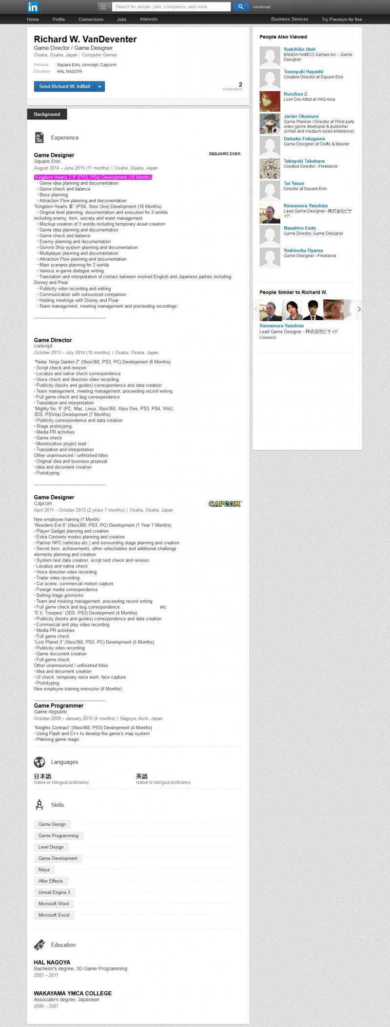 Sul profilo Linkedin di uno sviluppatore spunta Kingdom Hearts 2.9