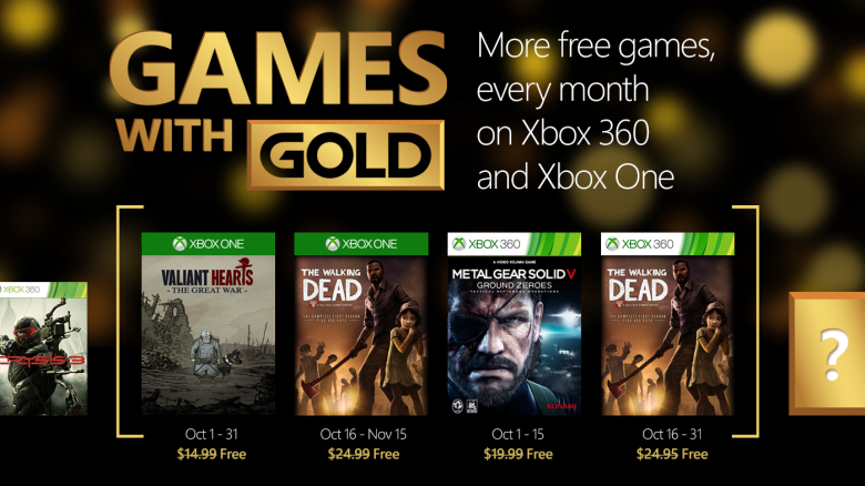 Valiant Hearts, The Walking Dead e Metal Gear Solid V: Ground Zeroes saranno gratuiti con i Games with Gold di ottobre Valiant Hearts, The Walking Dead e Metal Gear Solid V: Ground Zeroes saranno gratuiti con i Games with Gold di ottobre