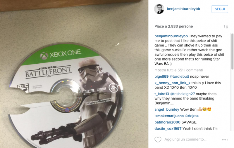 Un cantante accusa Electronic Arts di volerlo pagare per parlare bene di Star Wars: Battlefront