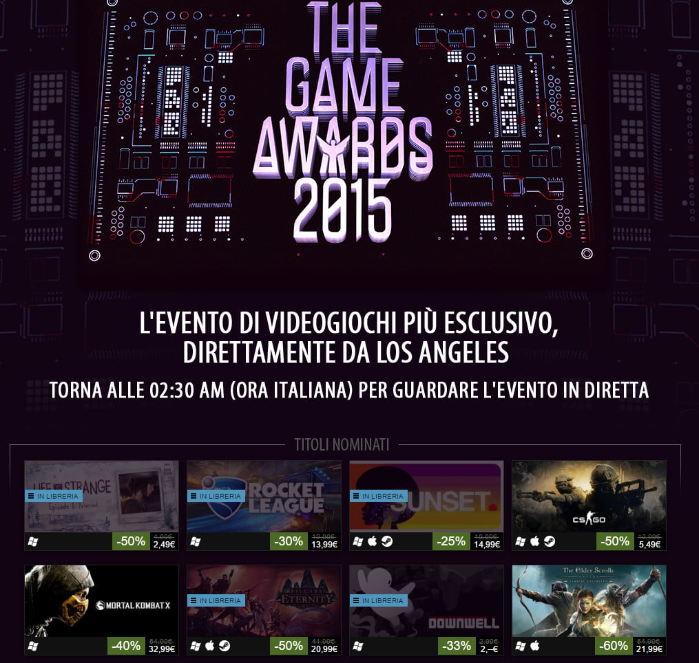 The Game Awards 2015 に関連する Steam 割引は次のとおりです。