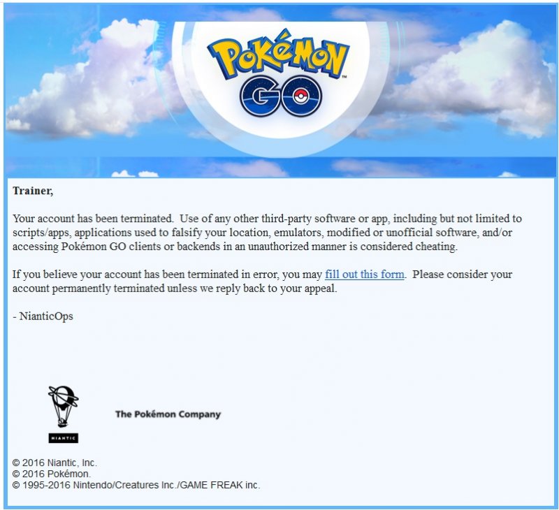 Niantic ha inviato notifiche di ban ad alcuni utenti di Pokémon GO Niantic ha inviato notifiche di ban ad alcuni utenti di Pokémon GO