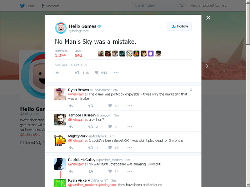 [AGGIORNAMENTO] Hello Games dichiara su Twitter che No Man's Sky è stato un errore