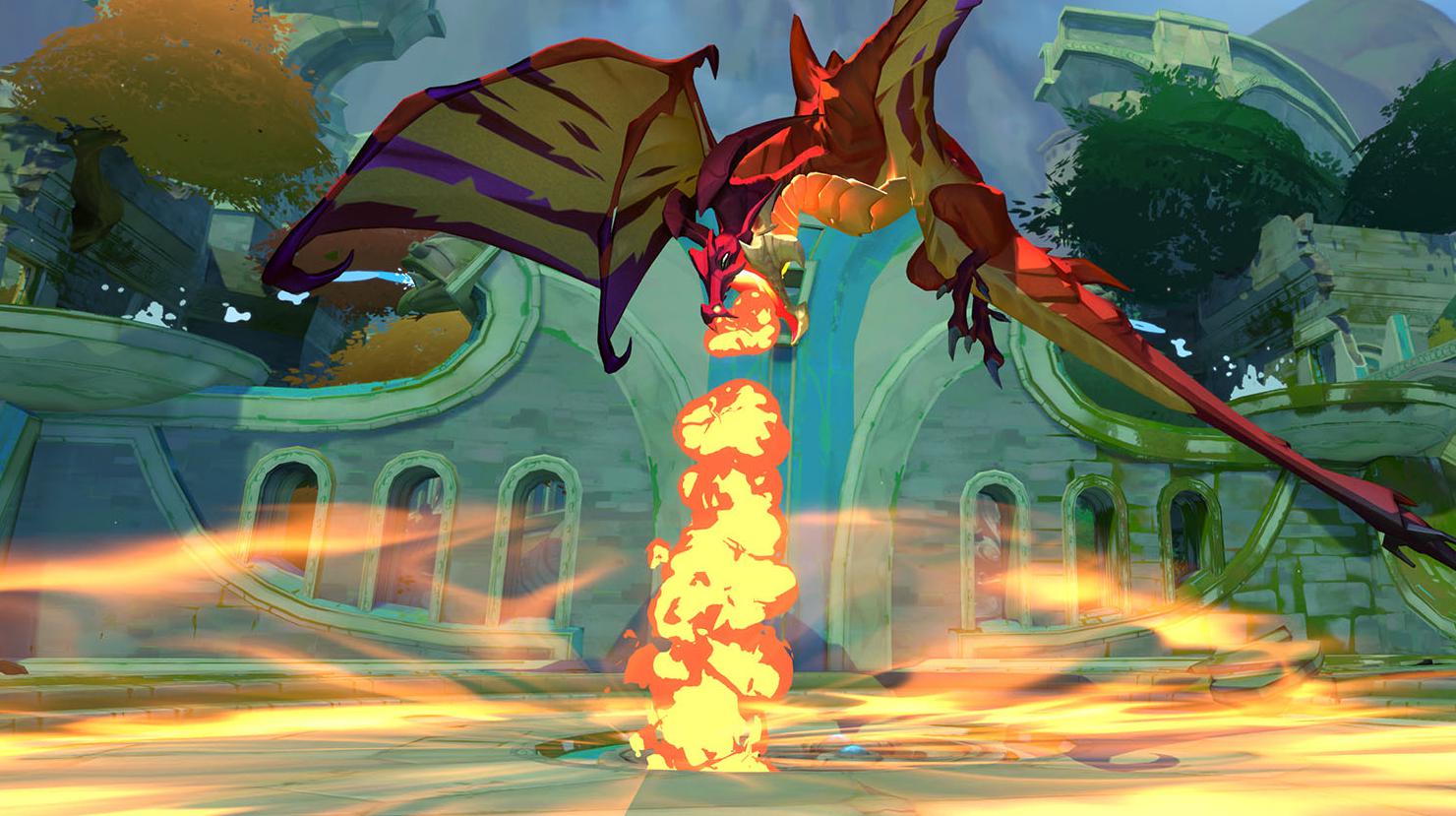 Un drago che sputa fuoco nel videogioco Gigantic