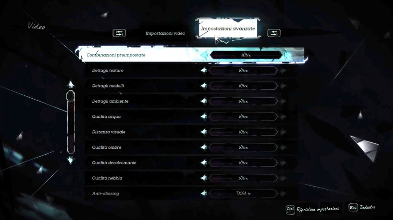 I settaggi video della versione originale I settaggi video della versione originale