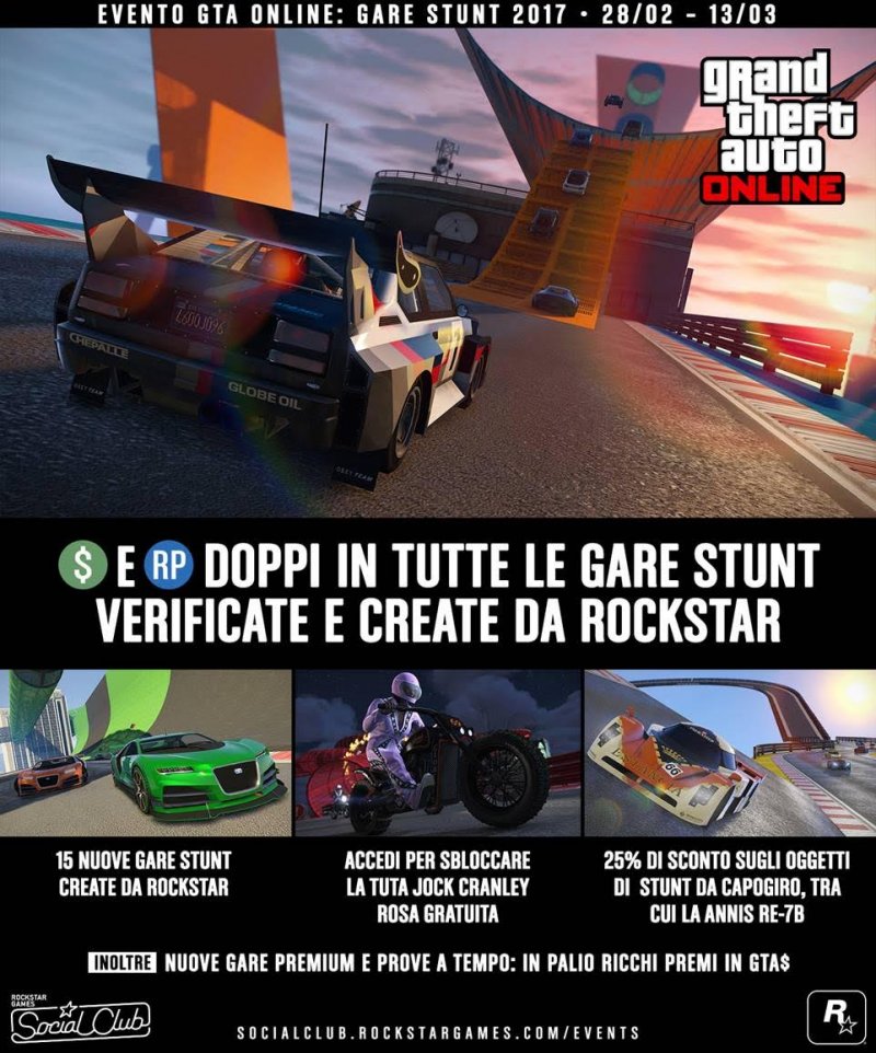 Grand Theft Auto Online si aggiorna con l'evento Gare Stunt