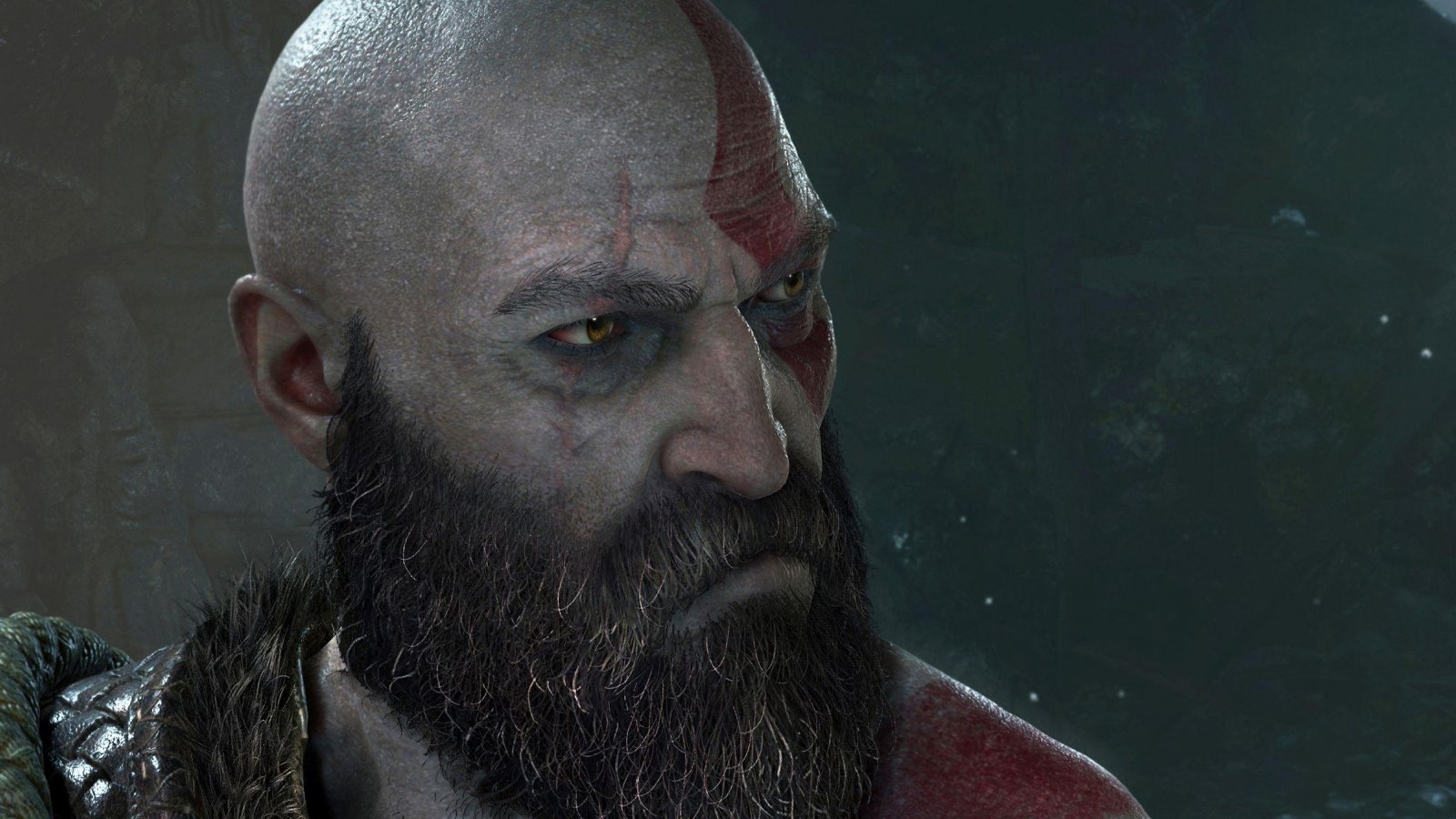 Il viso di Kratos in God of War 2018