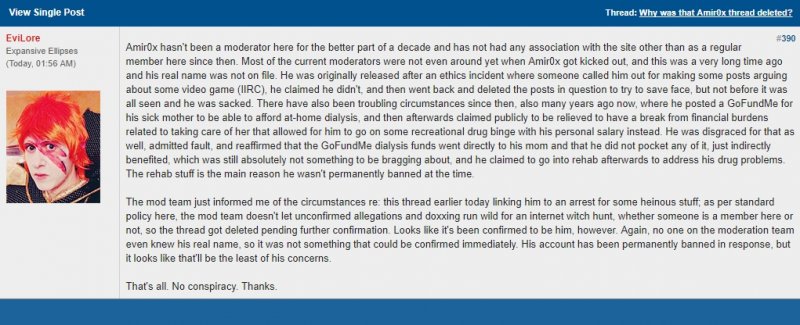 Il commento ufficiale di EviLore sul 'caso Amir0x'