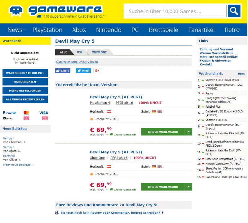 Devil May Cry 5 è apparso in un negozio online, per PlayStation 4 e Xbox One