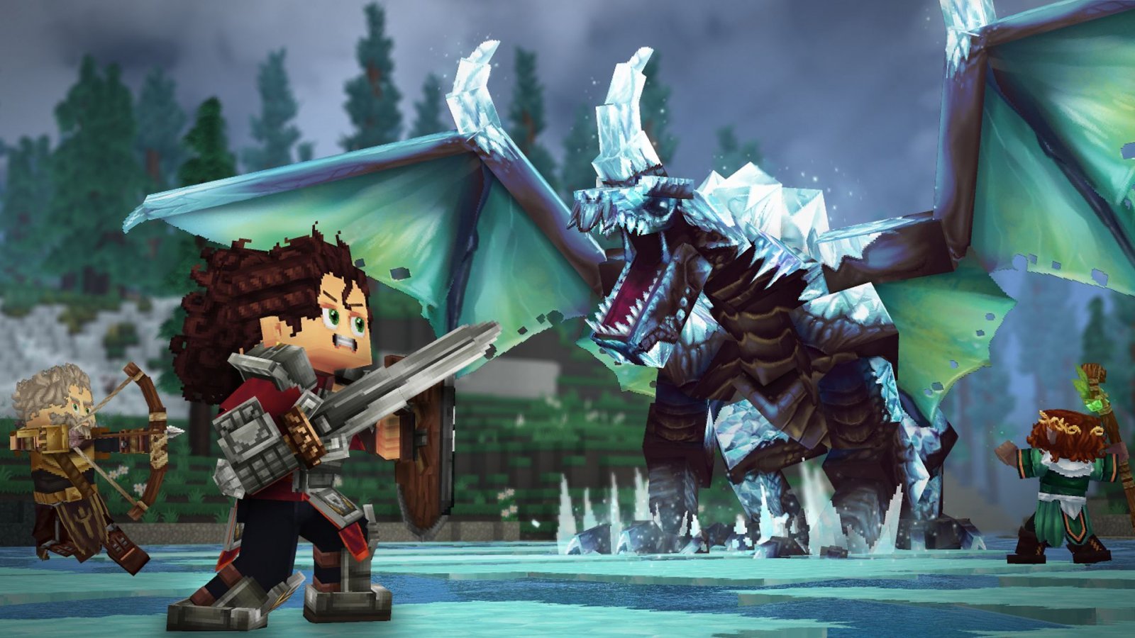 Un personagigo di Hytale e un drago di ghiaccio
