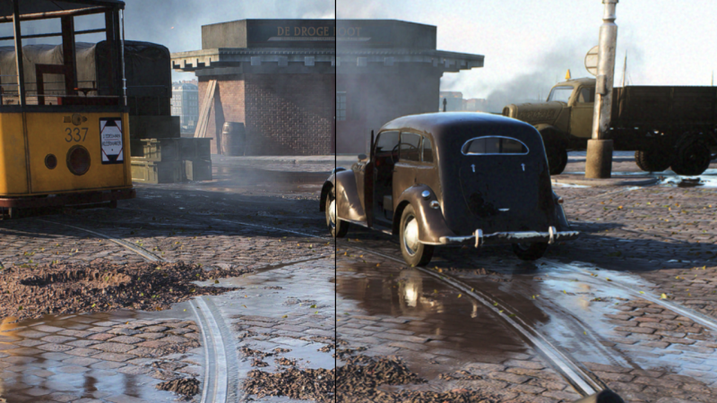 Il DLSS migliora notevolmente le prestazioni ma genera una sfocatura visibile nella parte destra dell'immagine