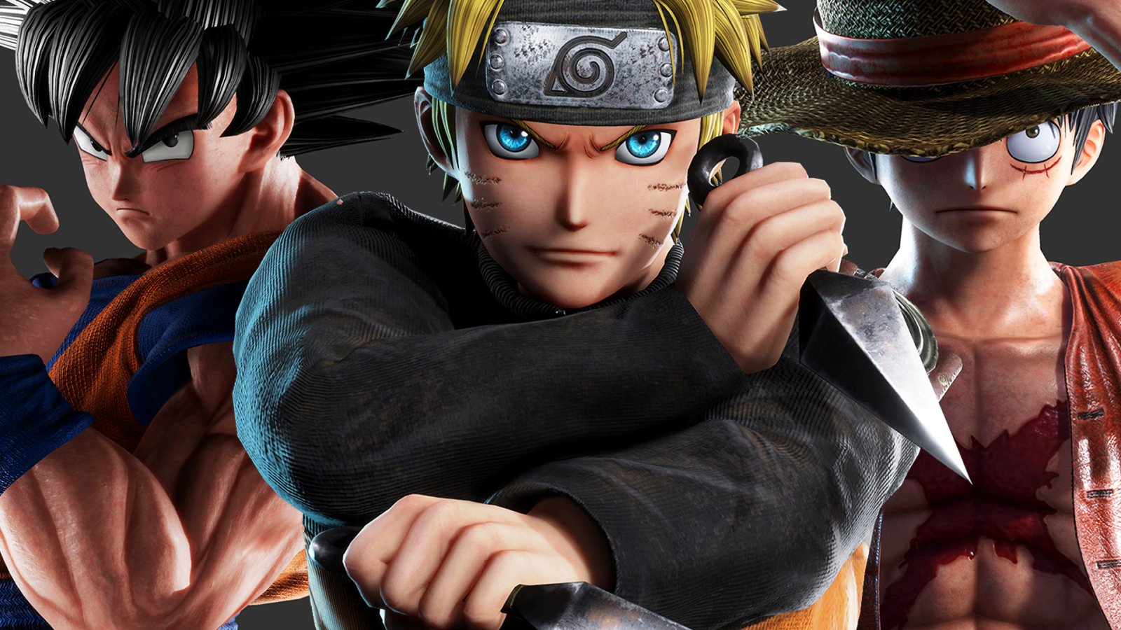 Goku, Naruto e Rufy nell'artwork di Jump Force