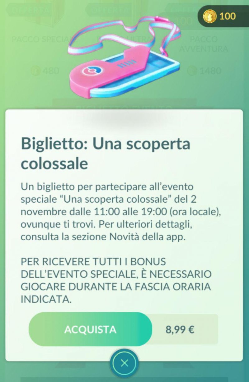 Pokemon Go Biglietto Scoperta Colossale 1