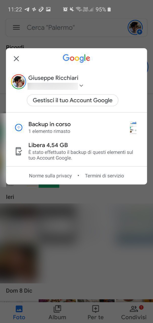 Google Foto Cambiare Account Swipe Android 1
