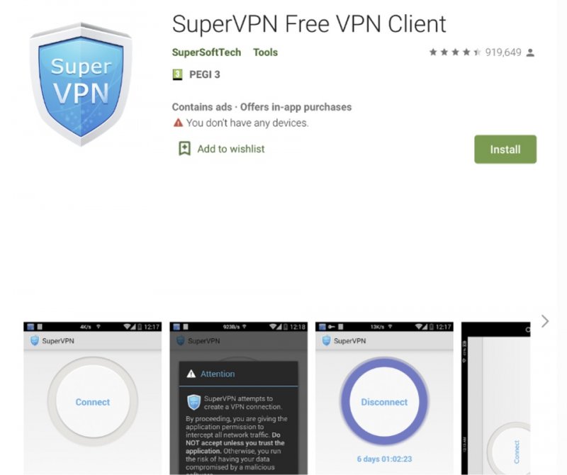 Google Play Store Supervpn Free Malware 1