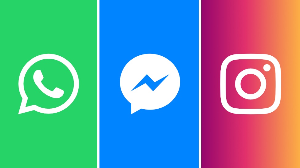 I loghi di WhatsApp, Messenger e Instagram