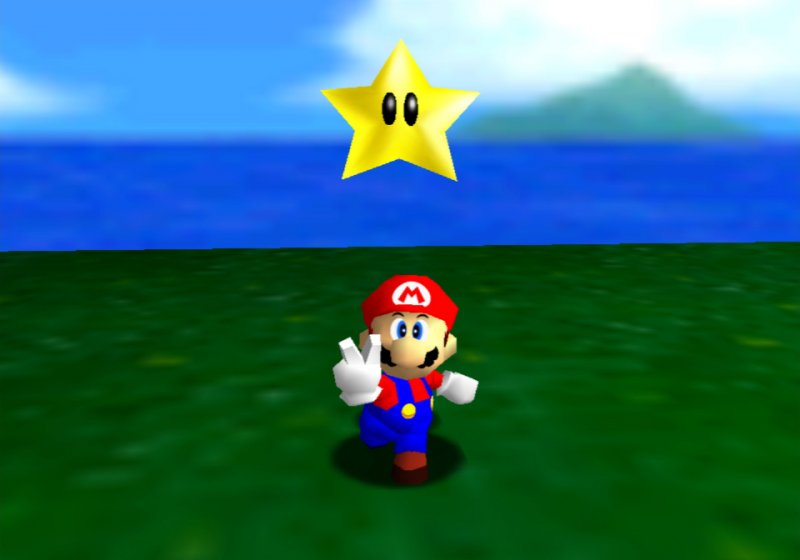 Super Mario 64: Mario ha appena raccolto una Superstella.