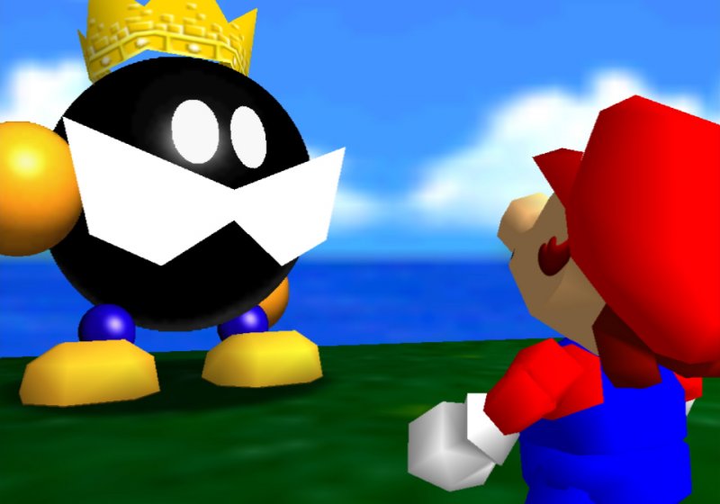 Super Mario 64: Re Bob-omba, il primo boss del gioco.