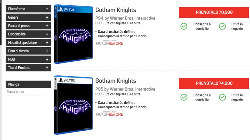 Gotham Knights Ps5 Prezzo