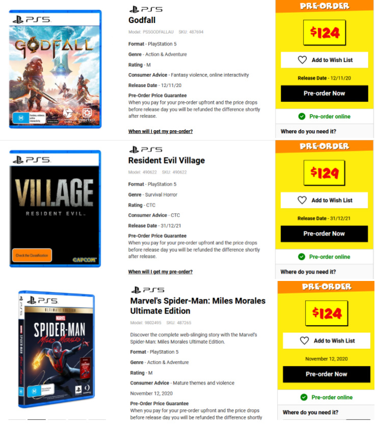 Prezzo Next Gen Giochi Australia