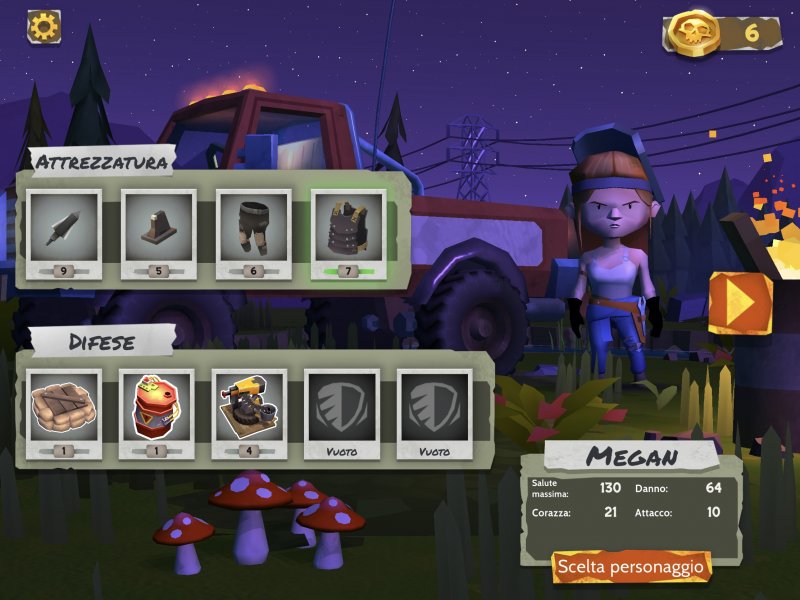 Survival Z, la schermata con equipaggiamento e potenziamenti. Survival Z, la schermata con equipaggiamento e potenziamenti.
