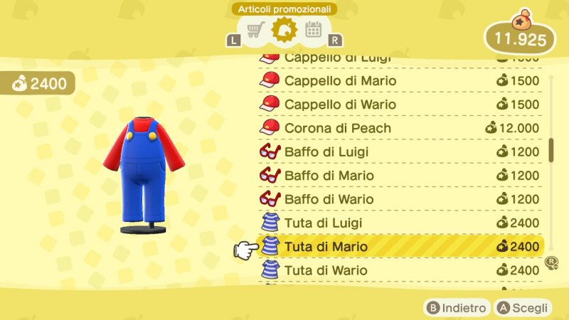 Parte degli oggetti all'interno del Catalogo Nook