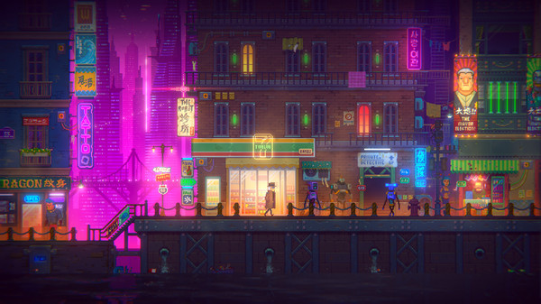 Una scena di gioco di Tales of the Neon Sea. Una scena di gioco di Tales of the Neon Sea.