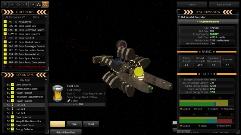 L'editor di astronavi è completissimo