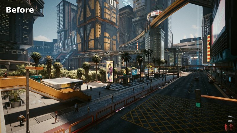 Cyberpunk 2077 in versione vanilla con le ombre standard