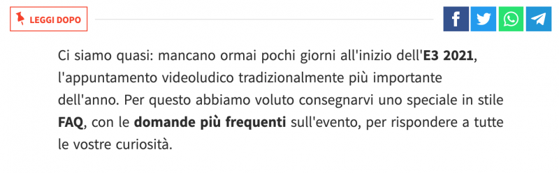 Il riquadro 'Leggi dopo' risulta ben visibile subito sotto al titolo di ogni articolo
