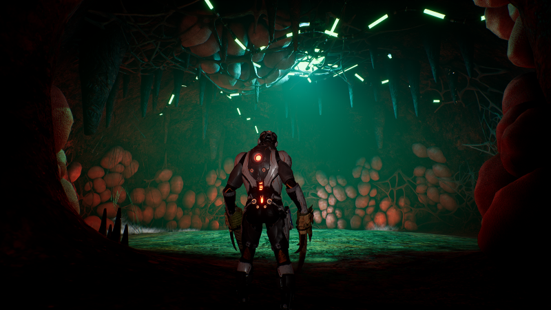 Dolmen, the main character explores a new scenario