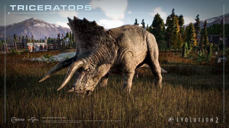 Un Triceratopo di Jurassic World Evolution