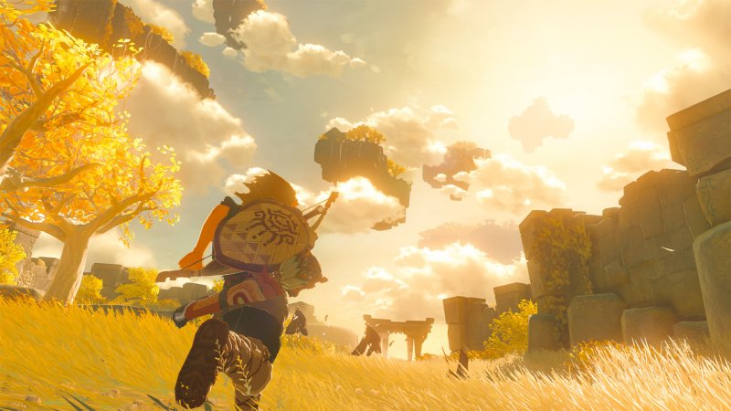 Un personaje gira a través de un campo dorado en The Legend of Zelda Breath of the Wild 2