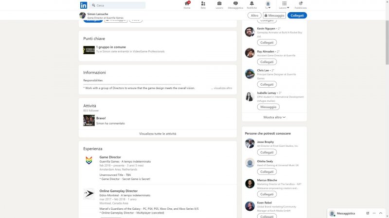 Le esperienze lavorative di Simon Larouche