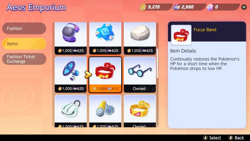 Gli strumenti possono essere acquistati con gli aeos coins e potenziano i Pokémon in battaglia