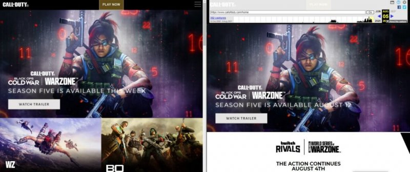 Le modifiche sul sito di Call of Duty Warzone e Cold War.