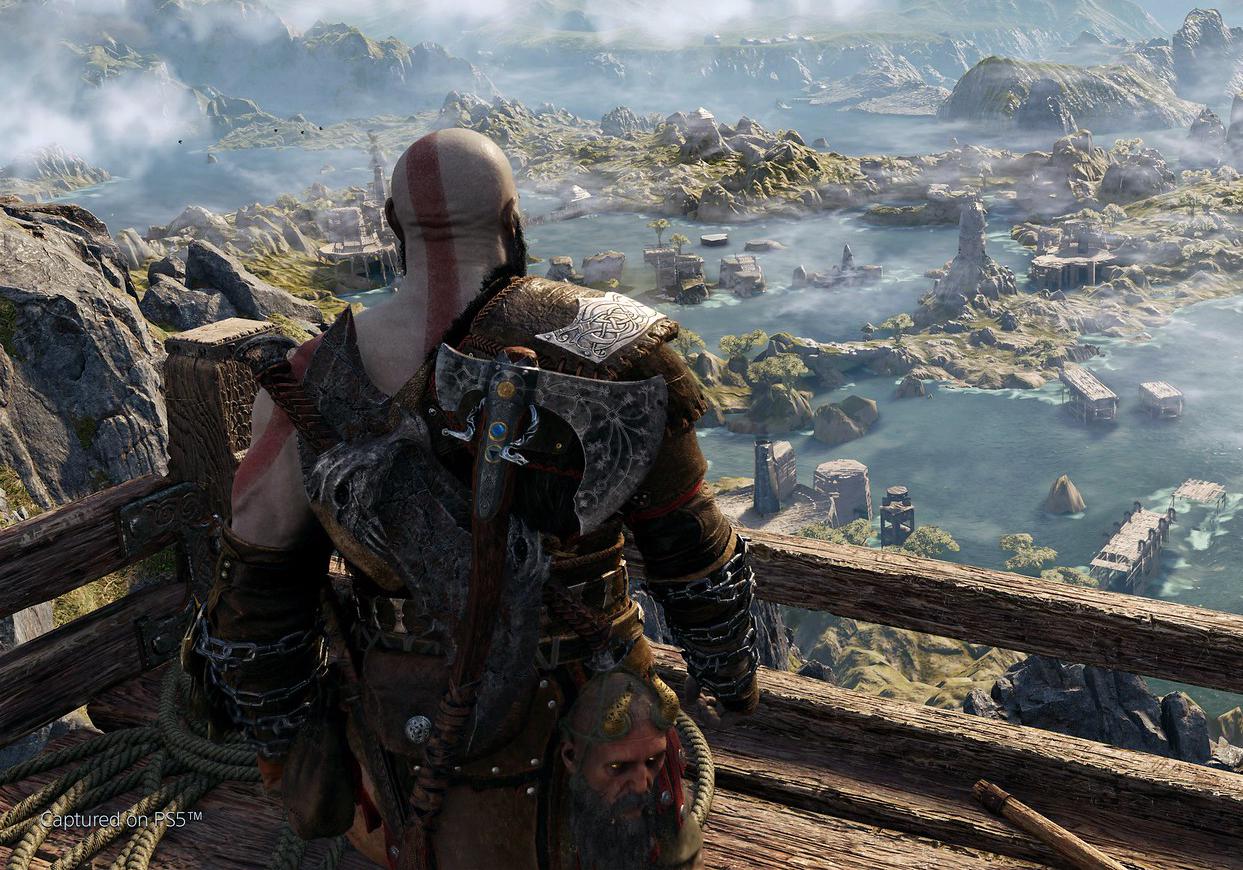 Kratos di God of War Ragnarok che osserva un arcipelago di isole