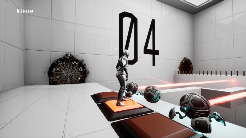 Relash: il protagonista sopra dei pulsanti che disattiva delle torrette laser