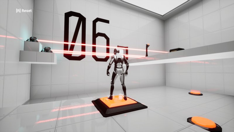 Relash: il protagonista robotico sopra un pulsante nel livello numero 6